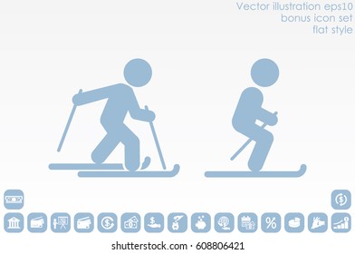 Skiing icon vector illustration eps10. Isolated badge for website or app