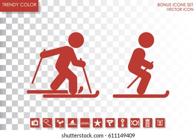 Skiing icon vector illustration eps10. Isolated badge for website or app