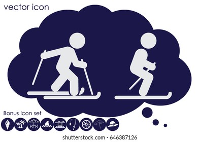 Skiing icon vector illustration eps10. Isolated badge for website or app