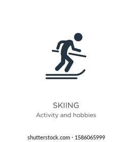 Skiing icon vector. Trendy flat skiing icon from activity and hobbies collection isolated on white background. Vector illustration can be used for web and mobile graphic design, logo, eps10