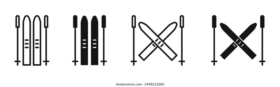 skiing iconicon vector collection in outlined and solid style