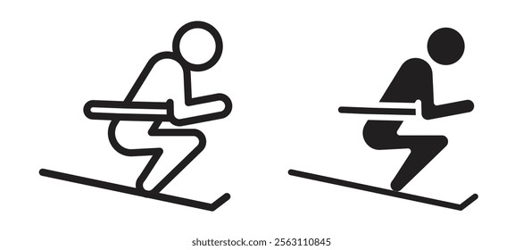 Skiing icons in black line and filled versions