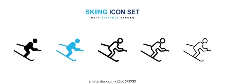 Skiing icons graphics set in black and blue colors