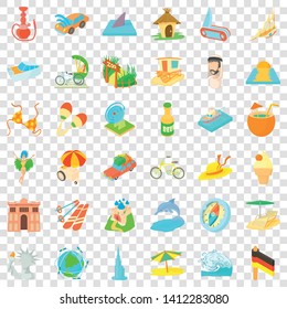 Skiing icons set. Cartoon style of 36 skiing vector icons for web for any design