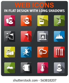 skiing icons set in flat design with long shadow