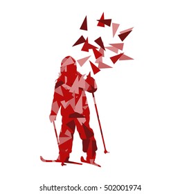 Skiing kid skier vector background abstract illustration concept made of polygon fragments isolated on white