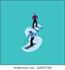 Skiing line icon. Man, skier, snow. Winter sport concept. Can be used for topics like fitness, lifestyle, activity, sports equipment.
