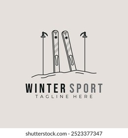 skiing logo line art vector vintage illustration design, skiing icon flat for sign and symbol