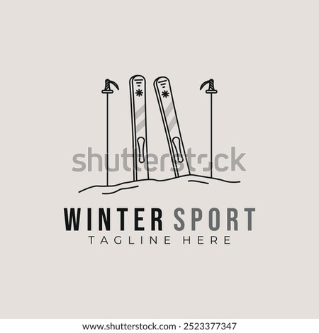 skiing logo line art vector vintage illustration design, skiing icon flat for sign and symbol