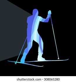 Skiing man silhouette illustration vector background colorful concept made of transparent curved shapes