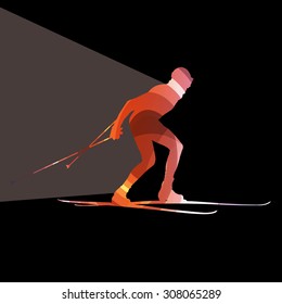 Skiing man silhouette illustration vector background colorful concept made of transparent curved shapes