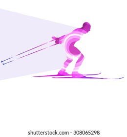 Skiing man silhouette illustration vector background colorful concept made of transparent curved shapes