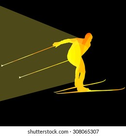 Skiing man silhouette illustration vector background colorful concept made of transparent curved shapes