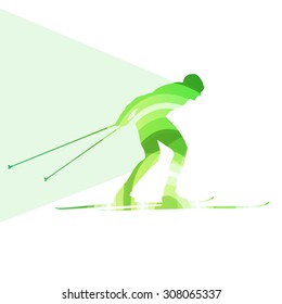 Skiing man silhouette illustration vector background colorful concept made of transparent curved shapes