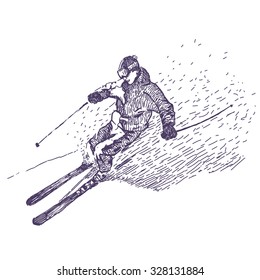 Skiing man vector drawing 