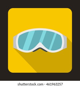 Skiing mask icon in flat style on a yellow background