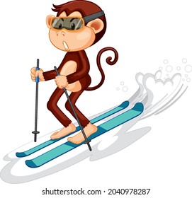 Skiing monkey cartoon character  illustration