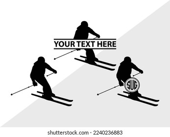 Skiing Monogram Vector Illustration Silhouette