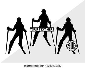 Skiing Monogram Vector Illustration Silhouette
