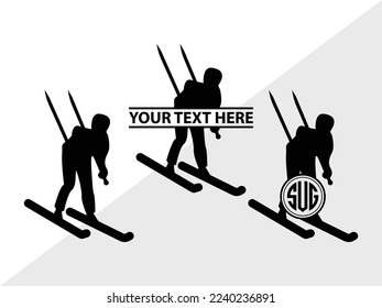 Skiing Monogram Vector Illustration Silhouette
