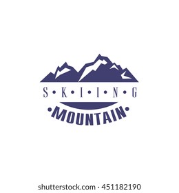 Skiing Mountain Emblem Classic Style Vector Logo With Calligraphic Text On White Background