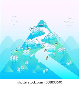 skiing in mountain ice in winter