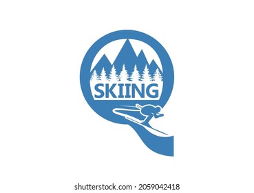 Skiing in mountains logo concept