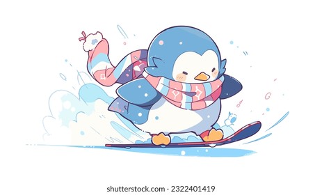 Skiing on ice while donning skis is an adorable penguin.