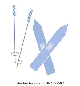Skiing, pair in simple style isolated on white background hygge, Scandinavian lifestyle. Winter sport symbol, hobby in light blue colour.