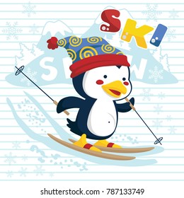 skiing penguin cartoon 
