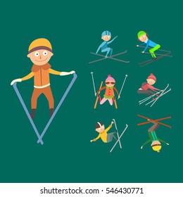 Skiing people tricks vector illustration.