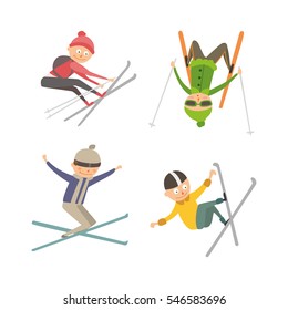Skiing people tricks vector illustration.