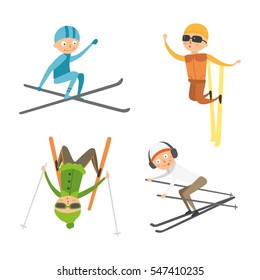 Skiing people tricks vector illustration.