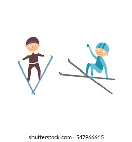 Skiing people tricks vector illustration.