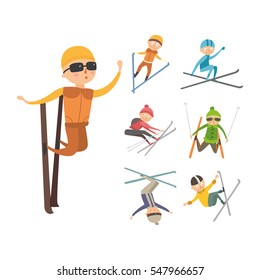 Skiing people tricks vector illustration.