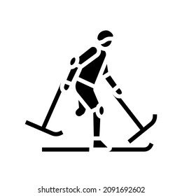 skiing person with an athlete glyph icon vector. skiing person with an athlete sign. isolated contour symbol black illustration