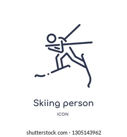 skiing person icon from people outline collection. Thin line skiing person icon isolated on white background.