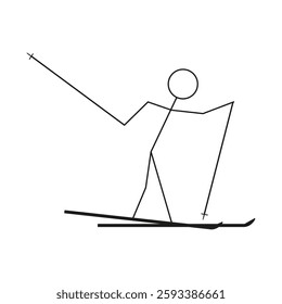 Skiing person icon. Stick figure action. Black line illustration. Vector winter sports. EPS 10.