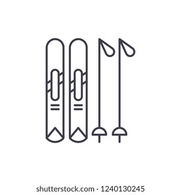 Skiing play line icon concept. Skiing play vector linear illustration, symbol, sign