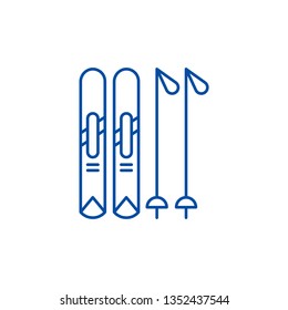 Skiing play line icon concept. Skiing play flat  vector symbol, sign, outline illustration.