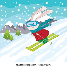 Skiing Rabbit in Winter Landscape