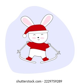 Skiing Rabbit in Winter Landscape. For calendars, t-shirts, banners, stickers, flyers, posters, books.Winter illustration.