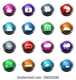 Skiing round glossy web icon set