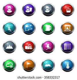Skiing round glossy web icon set