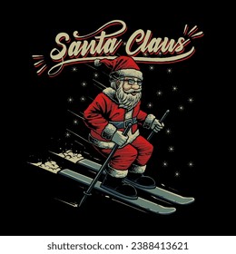 skiing santa claus christmas illustration vector