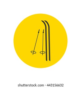 Skiing silhouette icon on the yellow background. Vector illustration