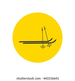Skiing silhouette icon on the yellow background. Vector illustration