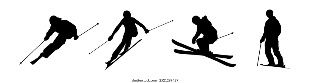 Skiing silhouette. Ski silhouette set.