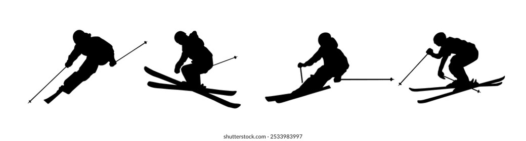 Skiing silhouette. Ski silhouette set.