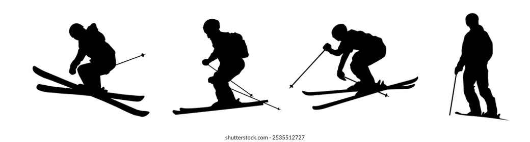 Skiing silhouette. Ski silhouette set.